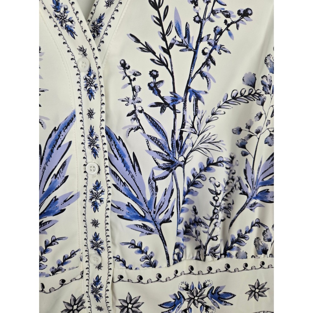 Cupshe Womens Blue White Floral Botanical Sleeveless V-Neck Mini A-Line Dress M - Picture 6 of 14